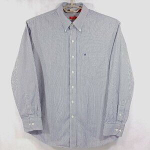 IZOD Blue White Plaid Cool Cotton Long Sleeve Classic Button Down Shirt Mens L